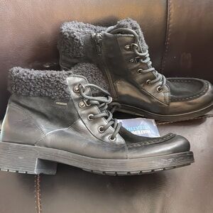 NEW Geox Respira Amphibiox Fur Line Black Leather Waterproof Ankle Boot Sz 7 NWT